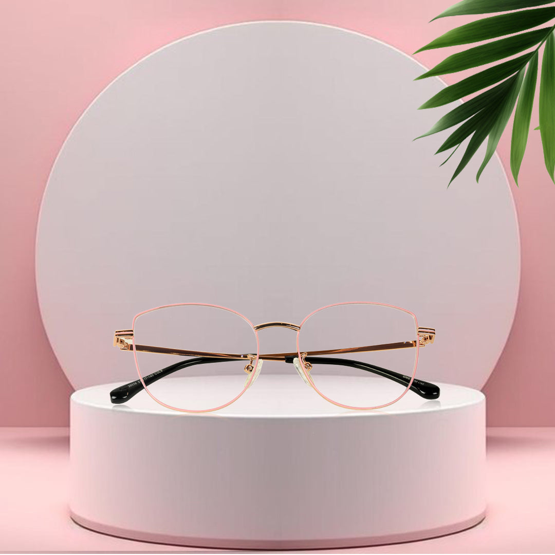 Jodykoes® Premium Series Cat Eye Metal Designer Frame Women Spectacle | Fashionable Blu Cut Anti Glare Eyeglasses For Computer, Mobile Phone and Blue Rays Protection Eyewear (Pink) - Jodykoes ®