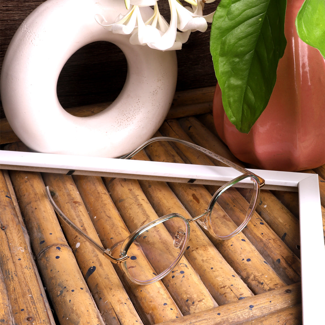 Jodykoes® Pure TR Metal and Plastic Combination Round Flat-Top Spectacle Frame | Blu cut and Anti Glare Computer Mobile Phone Protection Eyewear Eyeglasses (Aqua) - Jodykoes ®