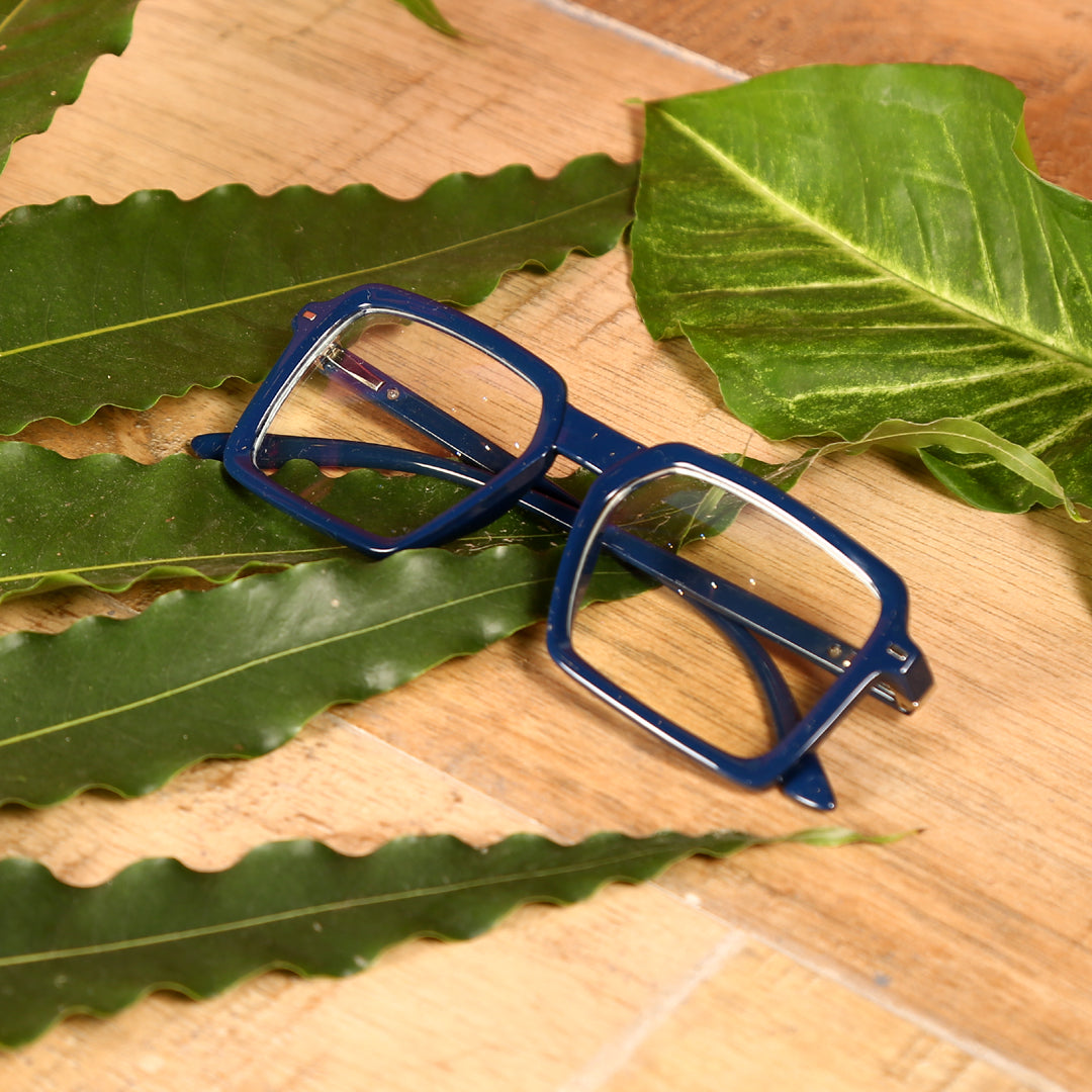 Jodykoes® Colour Frame Series Eyewears | Blue Rays Protection Square Stylish Spectacles With Anti Glare Eyeglasses For Men and Women Eyewears (Navy Blue) - Jodykoes ®