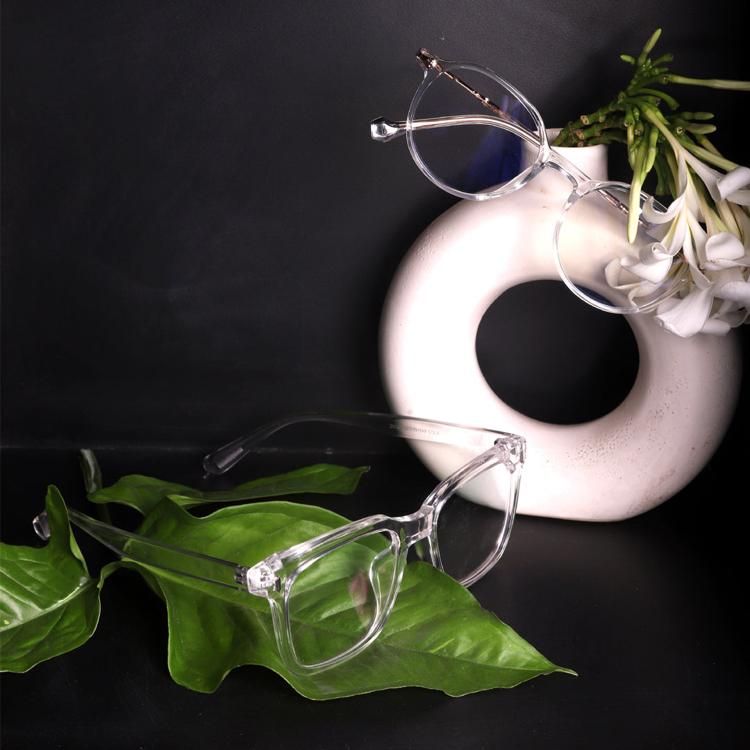 Jodykoes® Premium Series Square Transparent Eyeglasses Frame | Anti Glare Eyewear Spectacles For Men and Women (Transparent) - Jodykoes ®