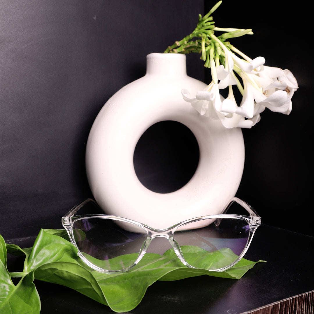 Jodykoes® Premium Series Cat Eye New Design Blu Cut Eyeglasses Pure Acetate Frame | Fashionable Spectacle Eyewear For Women (Transparent) - Jodykoes ®