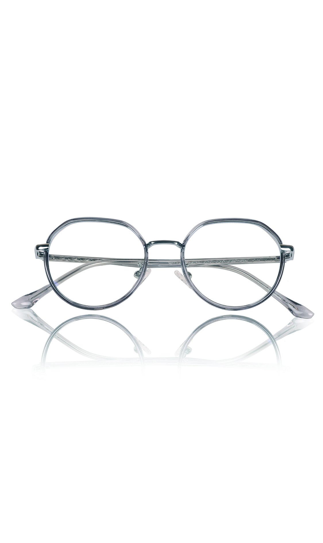 Jodykoes® Pure TR Metal and Plastic Combination Round Flat-Top Spectacle Frame | Blu cut and Anti Glare Computer Mobile Phone Protection Eyewear Eyeglasses (Glass Grey) - Jodykoes ®