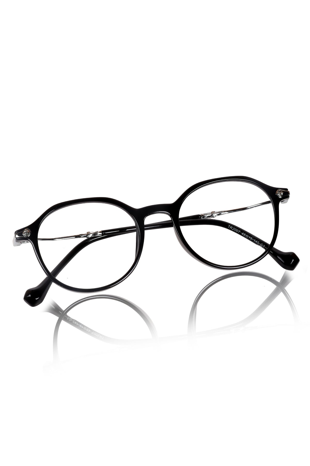 Jodykoes® Pure TR Round Plastic Frame With Metal Arms Fashionable Eyewear Spectacles | Blu cut and Anti Glare Computer Protection Eyeglasses Frame for Women (Black) - Jodykoes ®