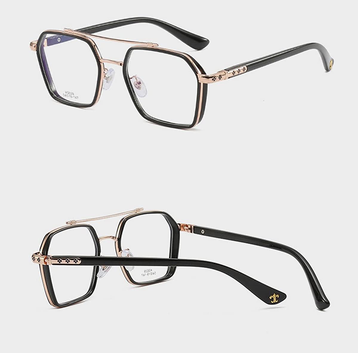 Jodykoes Tony Stark Square Frame Retro Vintage Frame for Men and Women Clear Spectacle Frame (Black & Gold) - Jodykoes ®