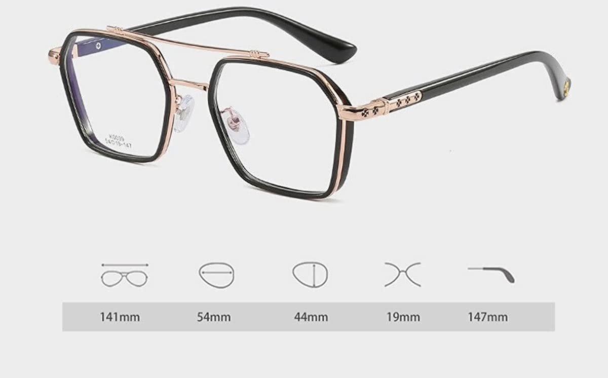 Jodykoes Tony Stark Square Frame Retro Vintage Frame for Men and Women Clear Spectacle Frame (Black & Gold) - Jodykoes ®