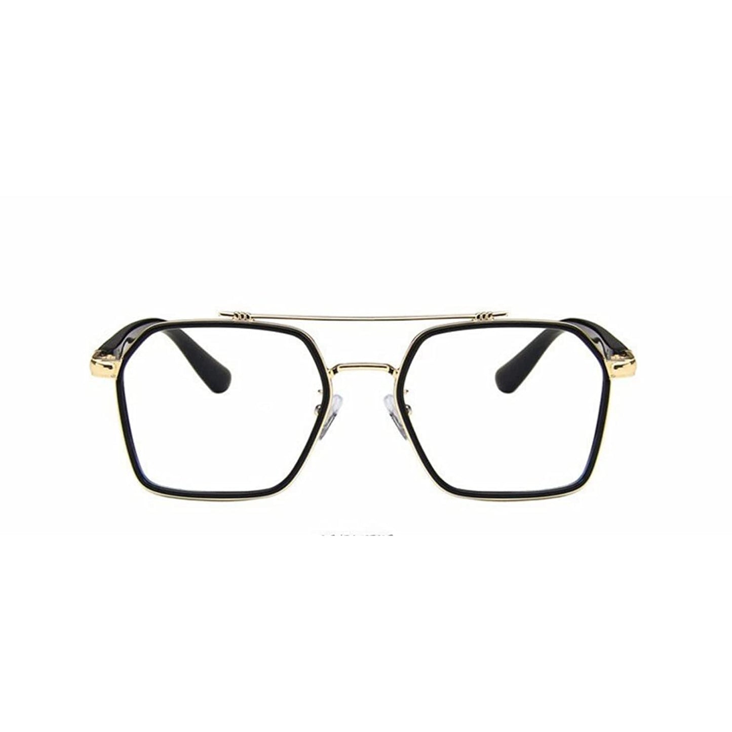 Jodykoes Tony Stark Square Frame Retro Vintage Frame for Men and Women Clear Spectacle Frame (Black & Gold) - Jodykoes ®