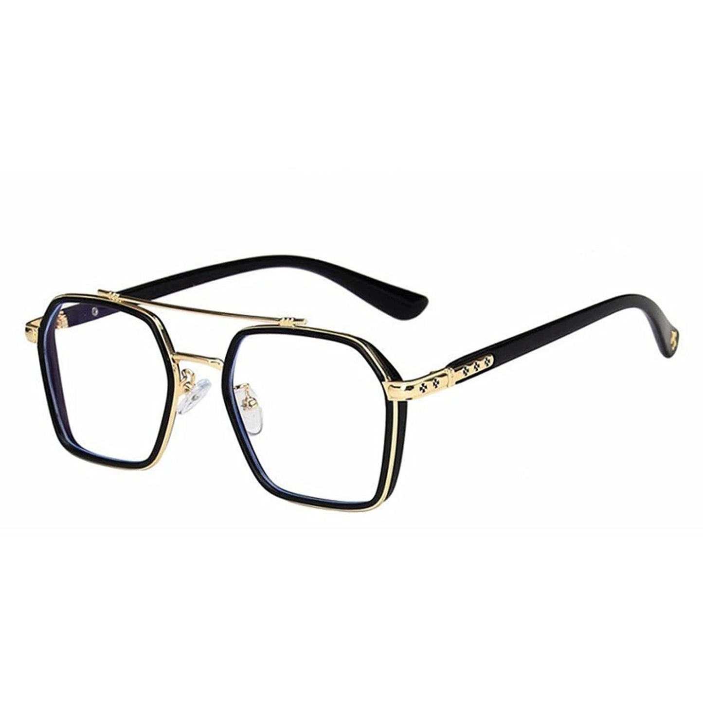 Jodykoes Tony Stark Square Frame Retro Vintage Frame for Men and Women Clear Spectacle Frame (Black & Gold) - Jodykoes ®