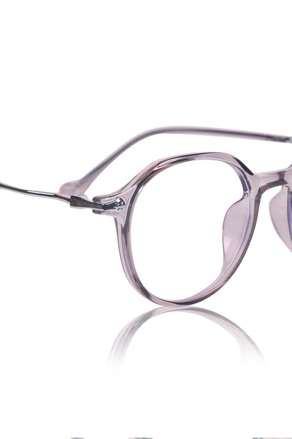 Jodykoes® Pure TR Round Plastic Frame With Metal Arms Fashionable Eyewear Spectacles | Blu cut and Anti Glare Computer Protection Eyeglasses Frame for Women (Grey) - Jodykoes ®