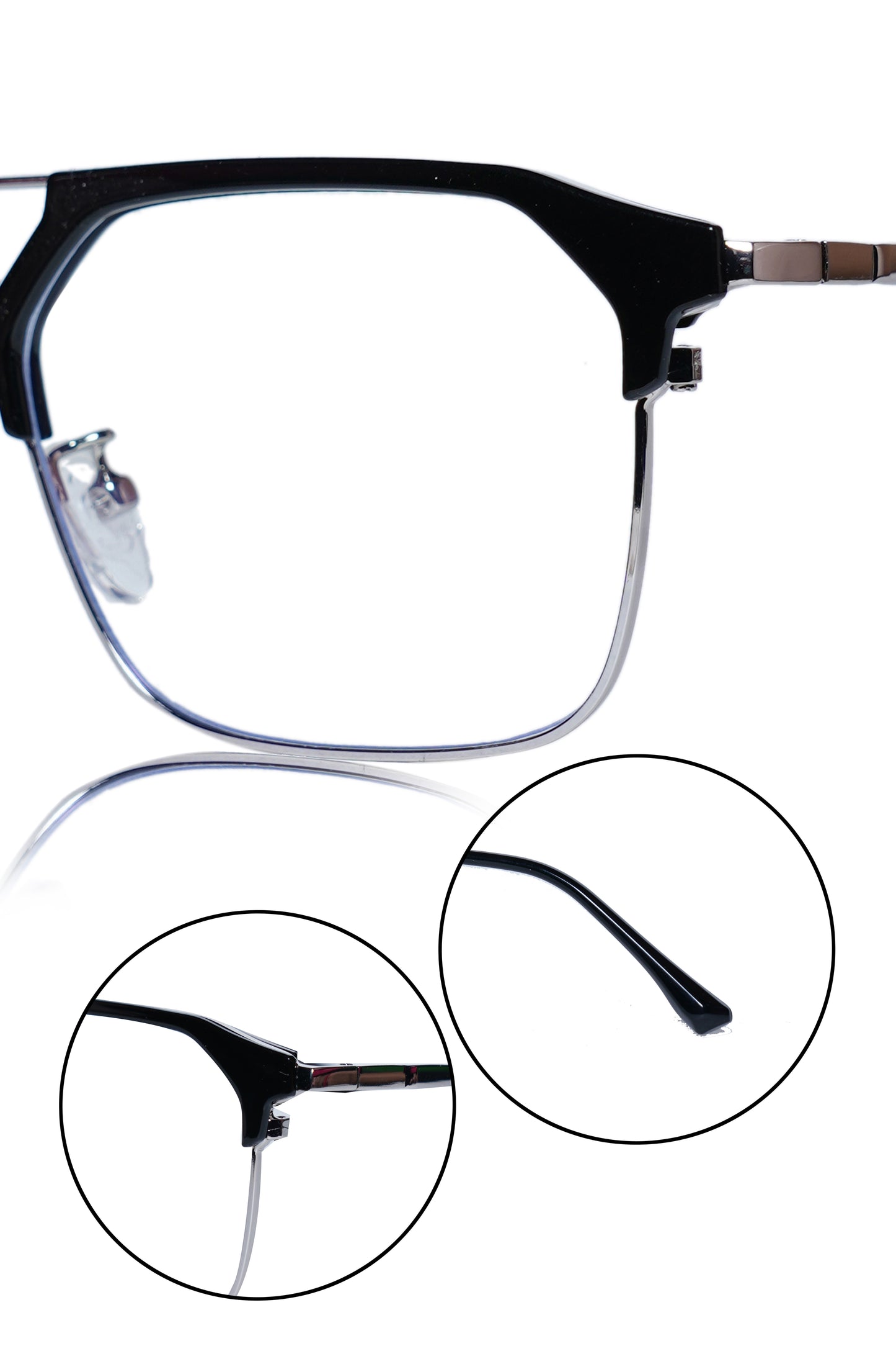 Jodykoes® Premium Series Classic Vintage Eyewear Eyeglasses Spectacles with Blue Light Anti Glare Glasses Frame for Men and Women (Black & Silver)