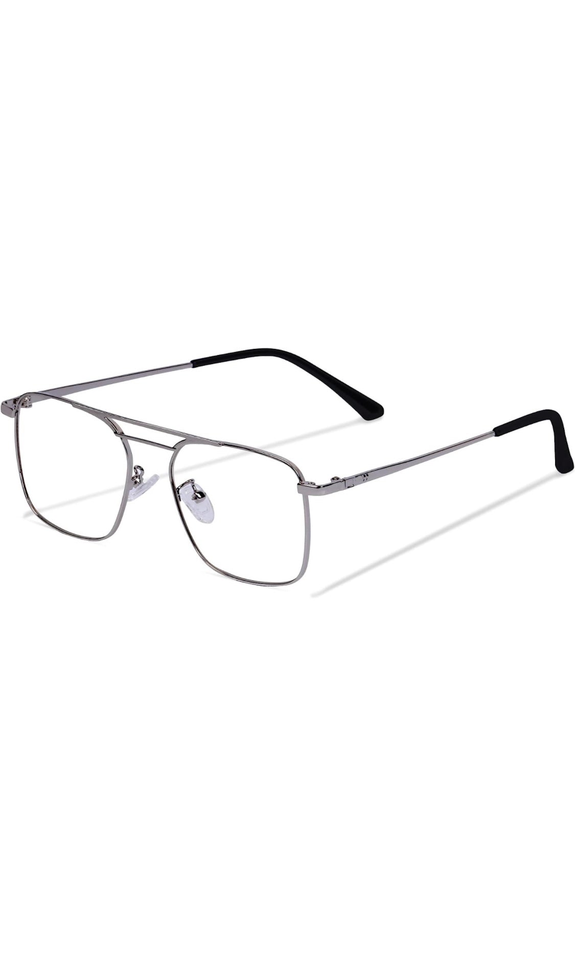 Jodykoes® New Model Square Shape Double Bar Metal Frame Blu Cut Anti Glare Eyeglasses Unisex for Computer, Laptop, Mobile Phone Protection Blue Rays Protection Spectacles Eyewear Frame (Silver) - Jodykoes ®