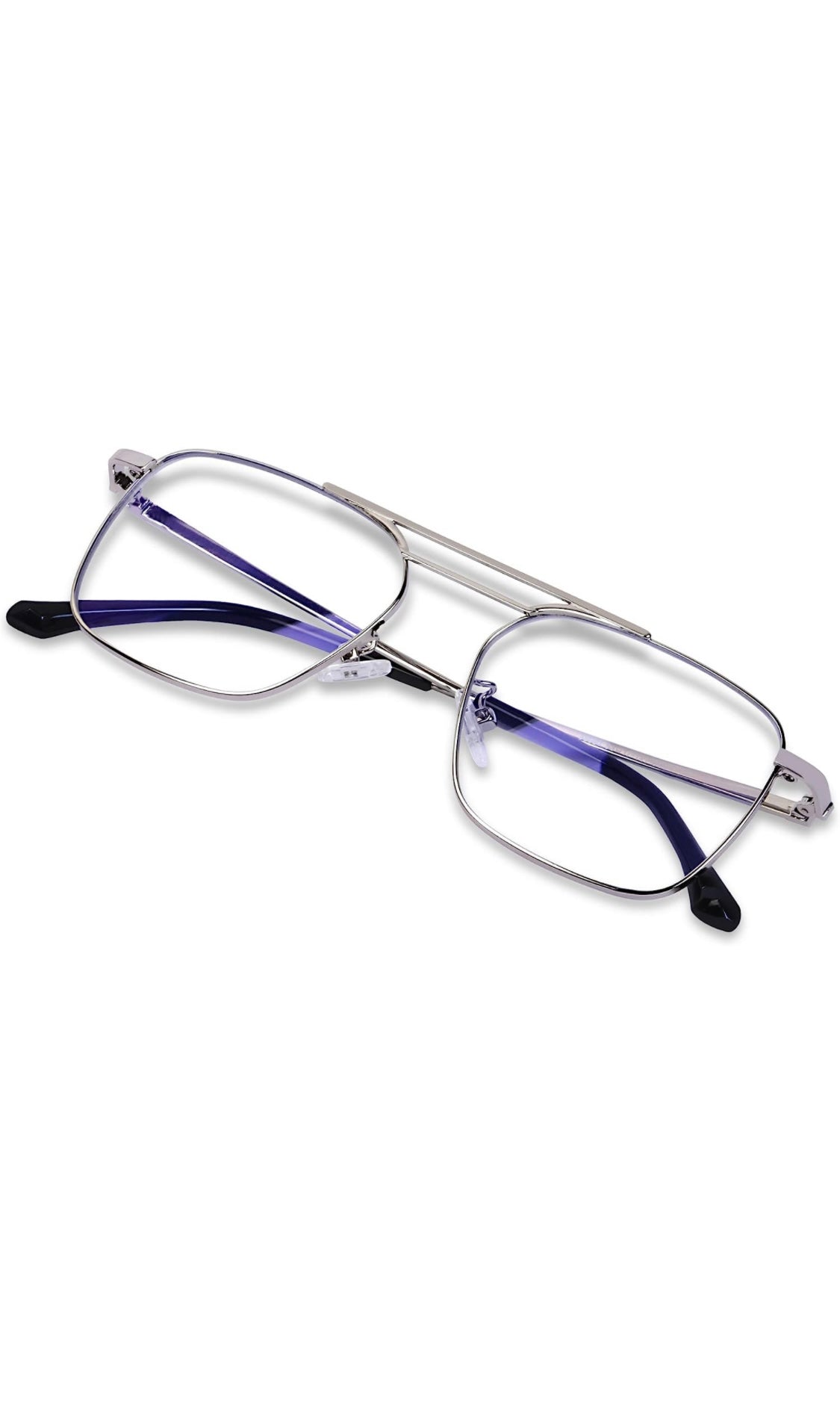 Jodykoes® New Model Square Shape Double Bar Metal Frame Blu Cut Anti Glare Eyeglasses Unisex for Computer, Laptop, Mobile Phone Protection Blue Rays Protection Spectacles Eyewear Frame (Silver) - Jodykoes ®