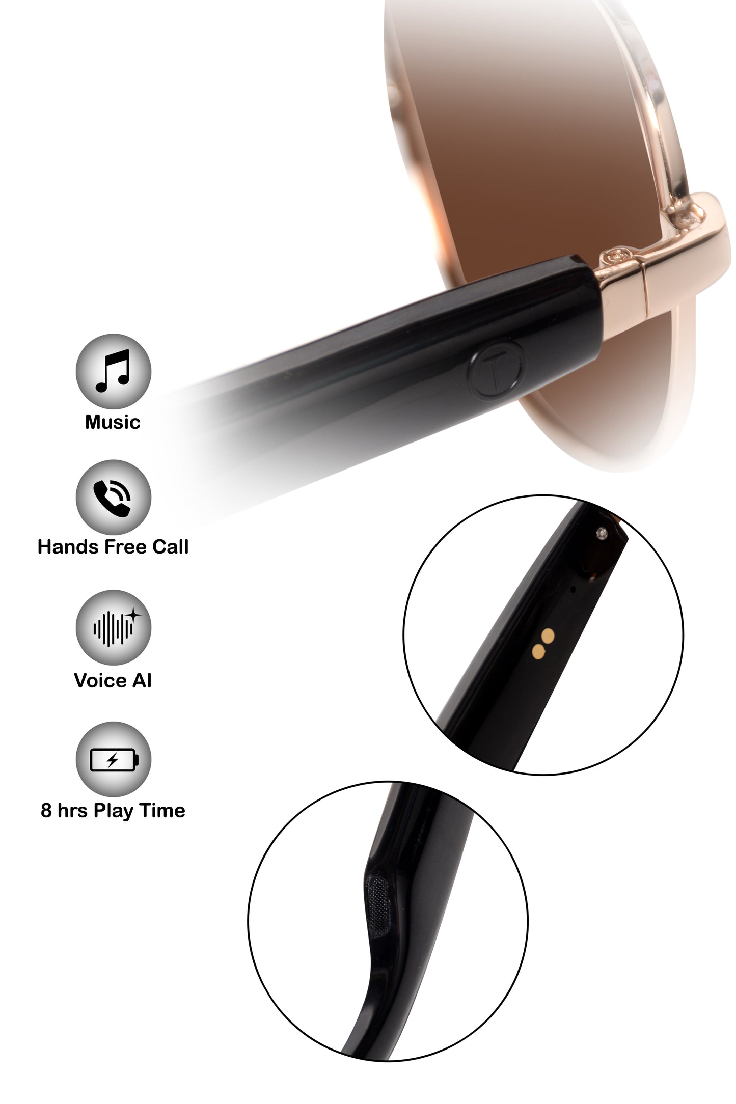 Jodykoes Smart Glasses with Built-in Speakers, Voice Assistant & Prescription Lenses | Square Bluetooth Audio Eyewear (Brown)