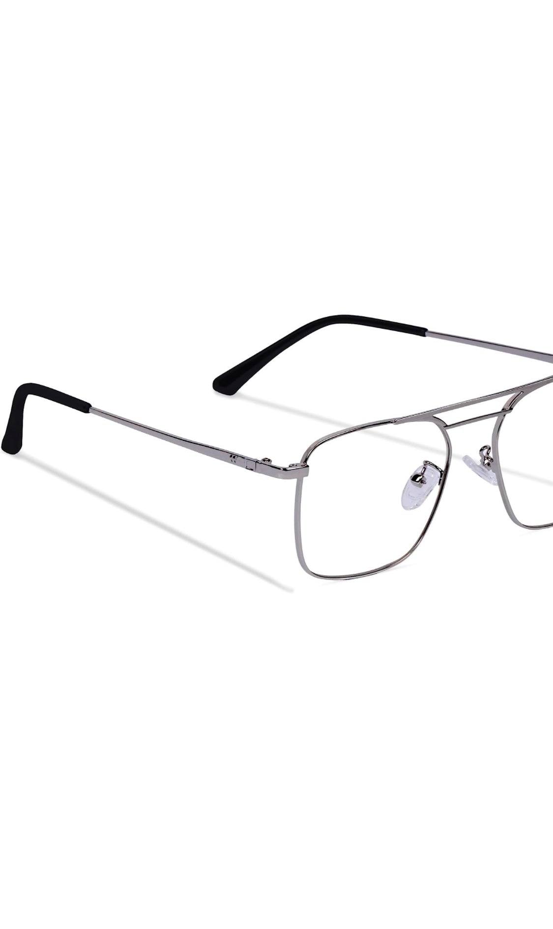 Jodykoes® New Model Square Shape Double Bar Metal Frame Blu Cut Anti Glare Eyeglasses Unisex for Computer, Laptop, Mobile Phone Protection Blue Rays Protection Spectacles Eyewear Frame (Silver) - Jodykoes ®