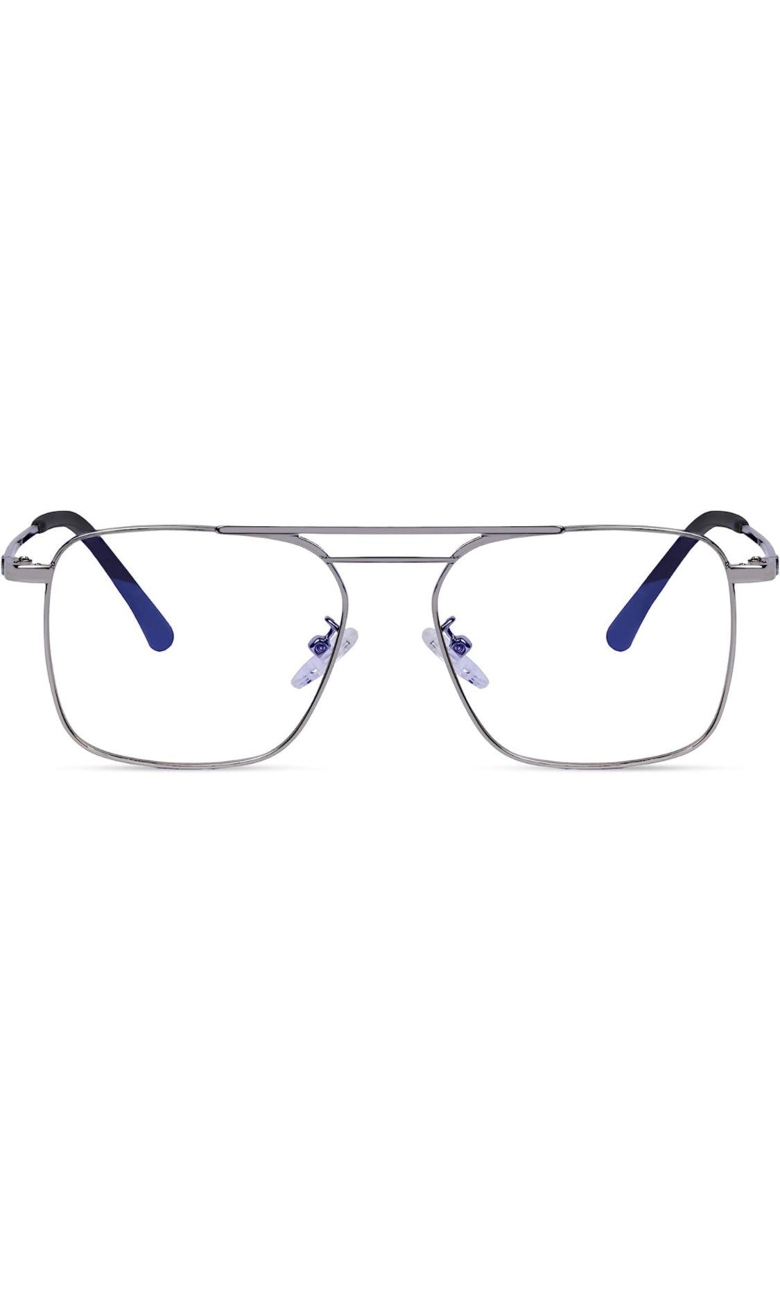 Jodykoes® New Model Square Shape Double Bar Metal Frame Blu Cut Anti Glare Eyeglasses Unisex for Computer, Laptop, Mobile Phone Protection Blue Rays Protection Spectacles Eyewear Frame (Silver) - Jodykoes ®