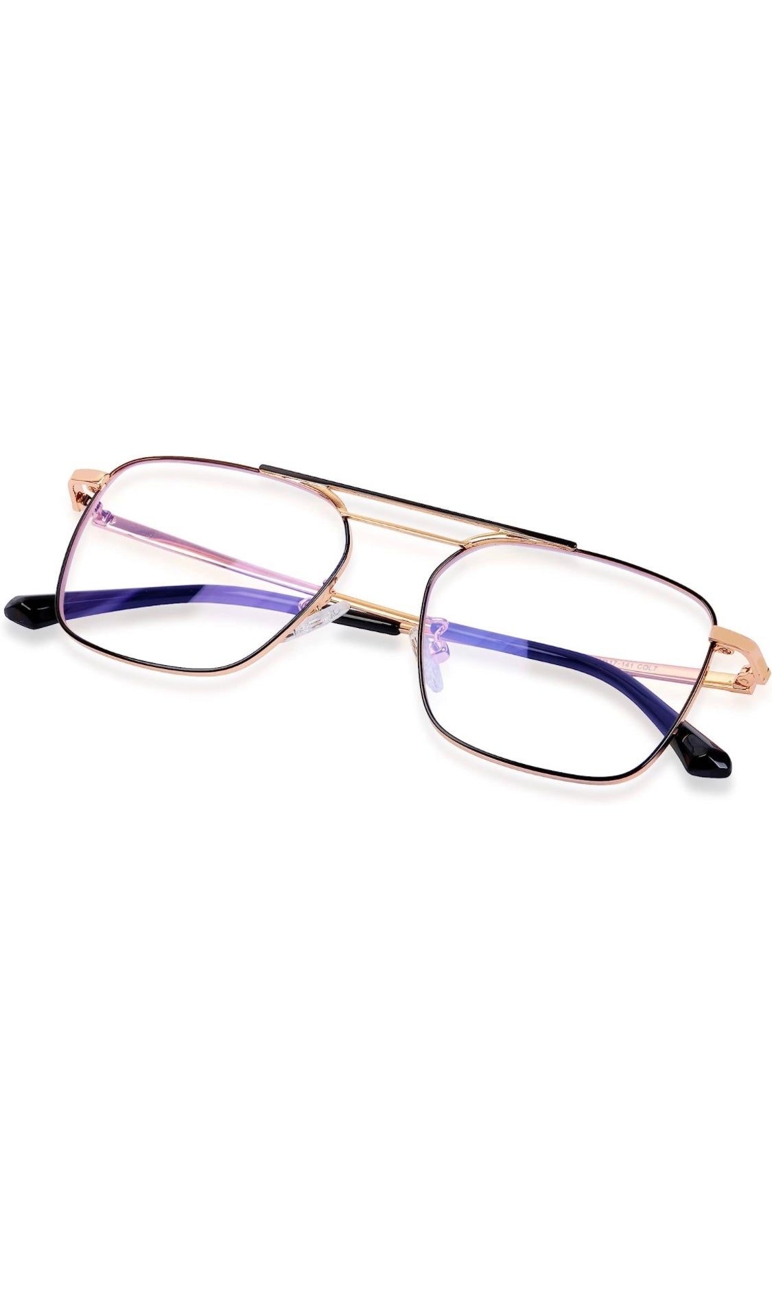 Jodykoes® New Model Square Shape Double Bar Metal Frame Blu Cut Anti Glare Eyeglasses Unisex for Computer, Laptop, Mobile Phone Protection Blue Rays Protection Spectacles Eyewear Frame (Black & Gold) - Jodykoes ®