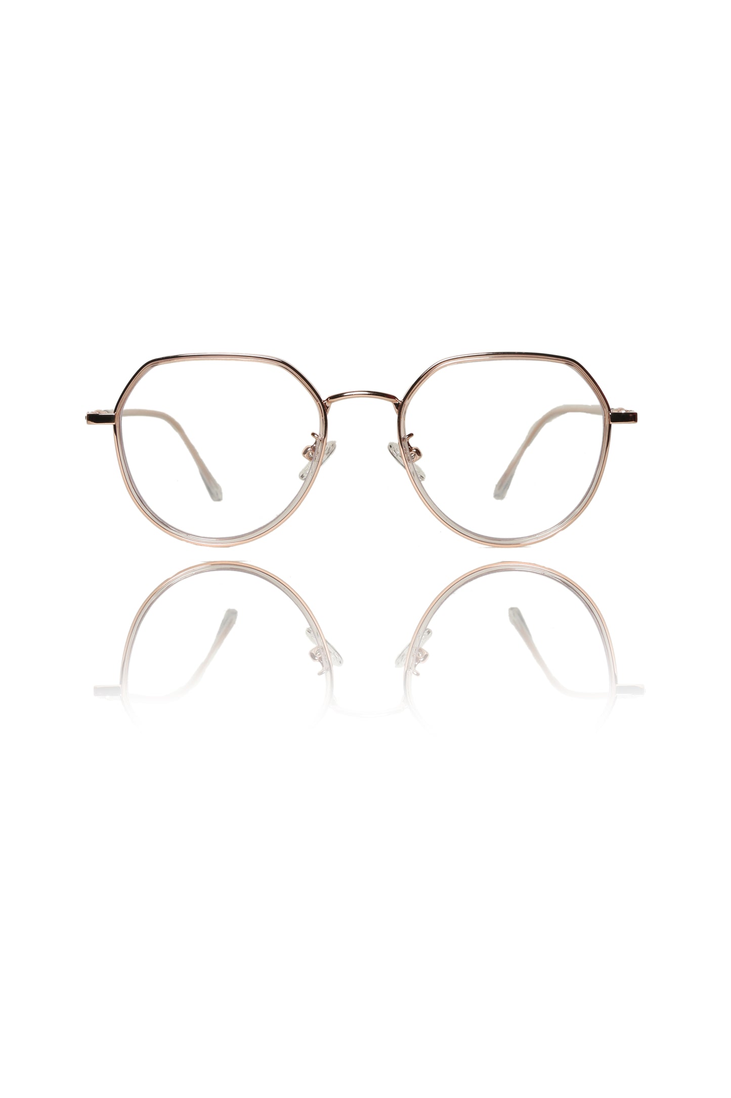 Jodykoes® Premium Series Round-Flat Top Eyewear Eyeglasses Spectacles Frame for Men and Women (Rose Gold)