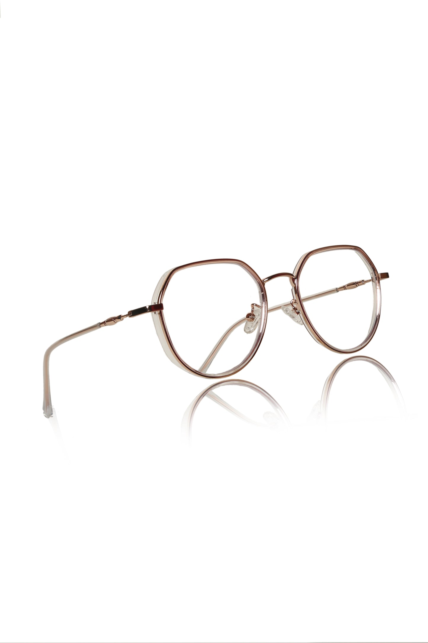Jodykoes® Premium Series Round-Flat Top Eyewear Eyeglasses Spectacles Frame for Men and Women (Rose Gold)