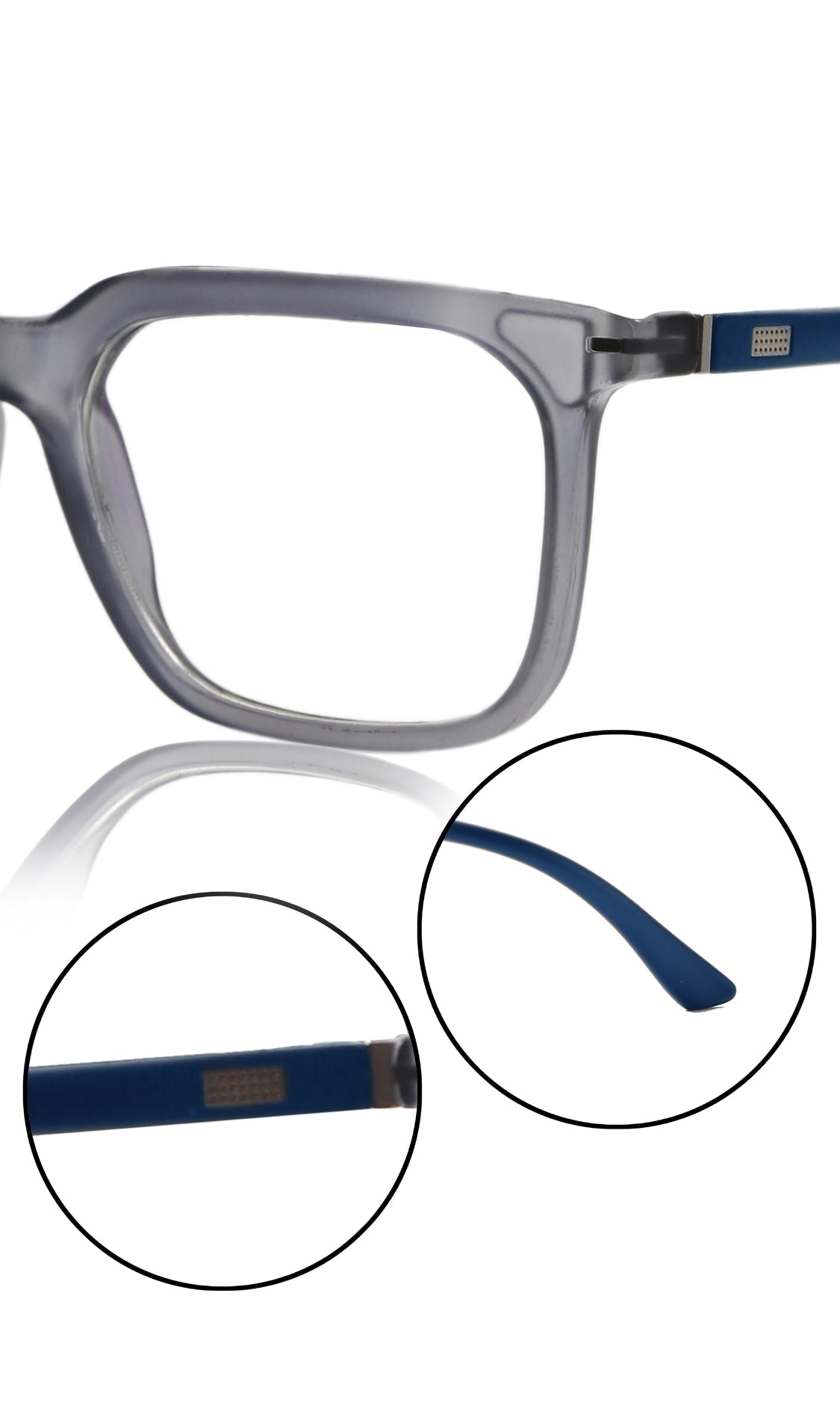 Jodykoes® Colour Frame Series: Stylish Square Spectacle Frames with Blue Ray Protection and Anti-Glare Glasses for Men and Women (Frosted Grey Blue) - Jodykoes ®