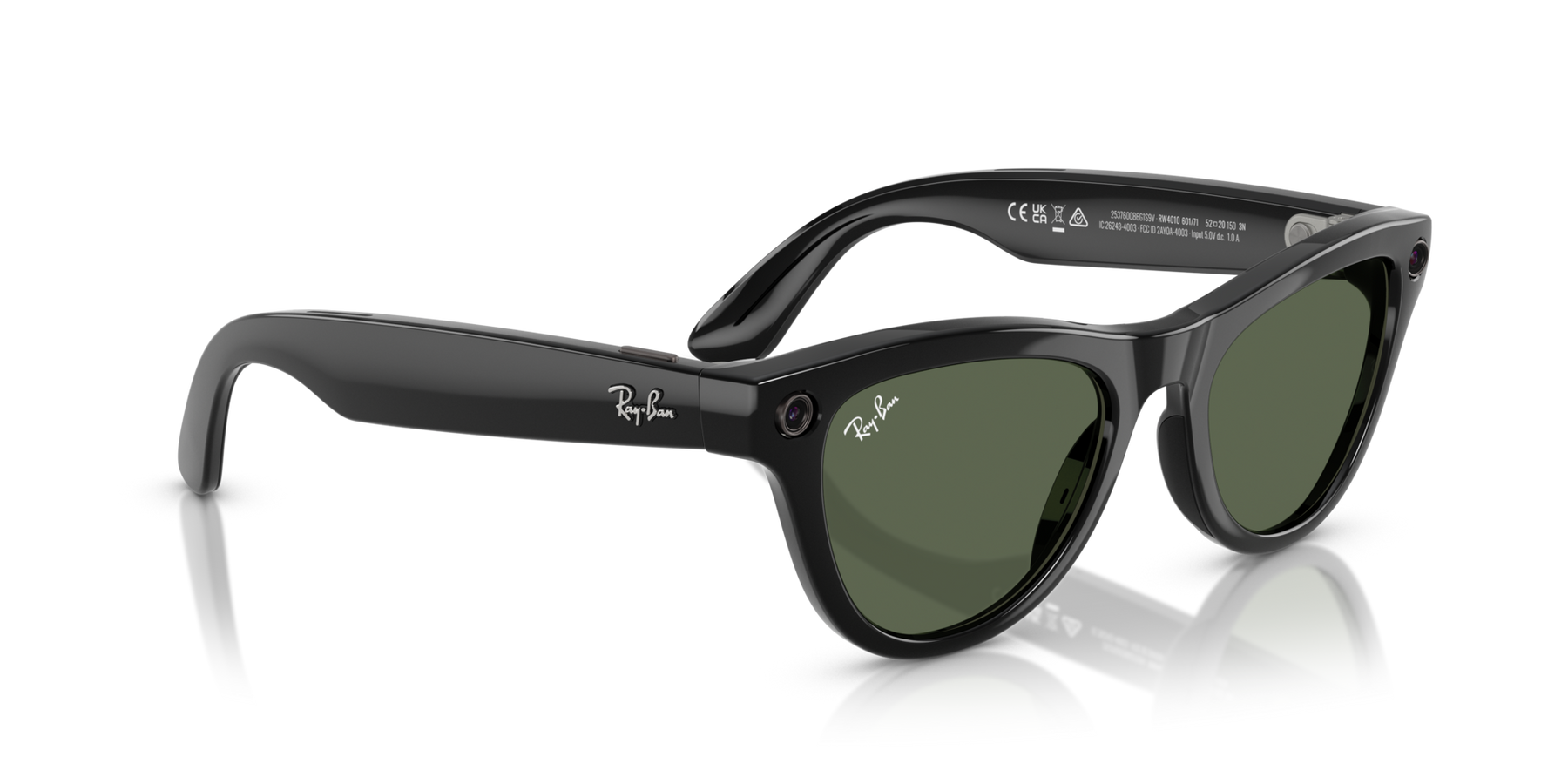 Ray-Ban Meta AI Skyler Cat Eye Smart Eyewear Sunglass Shiny Black RW4010 Green G15