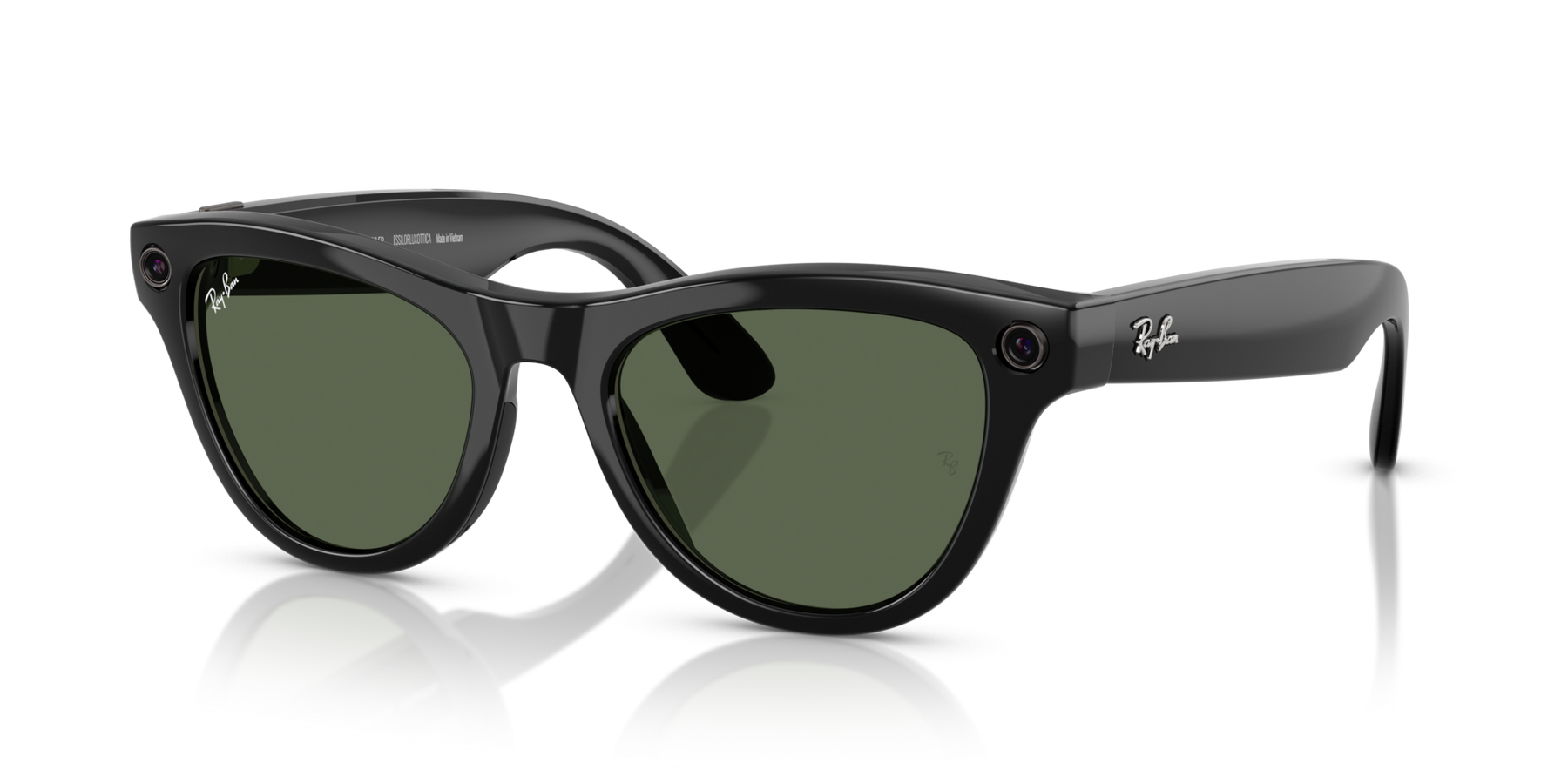 Ray-Ban Meta AI Skyler Cat Eye Smart Eyewear Sunglass Shiny Black RW4010 Green G15