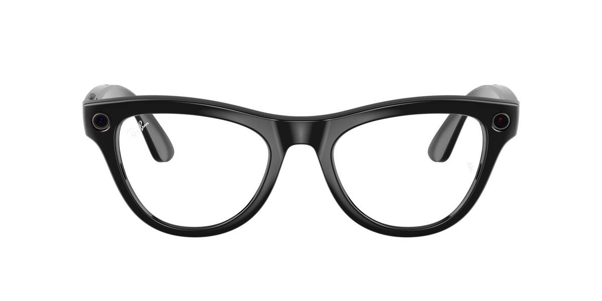 Ray-Ban Meta AI Skyler Cat Eye Smart Eyewear Sunglass Shiny Black RW4010 Transitions Blue