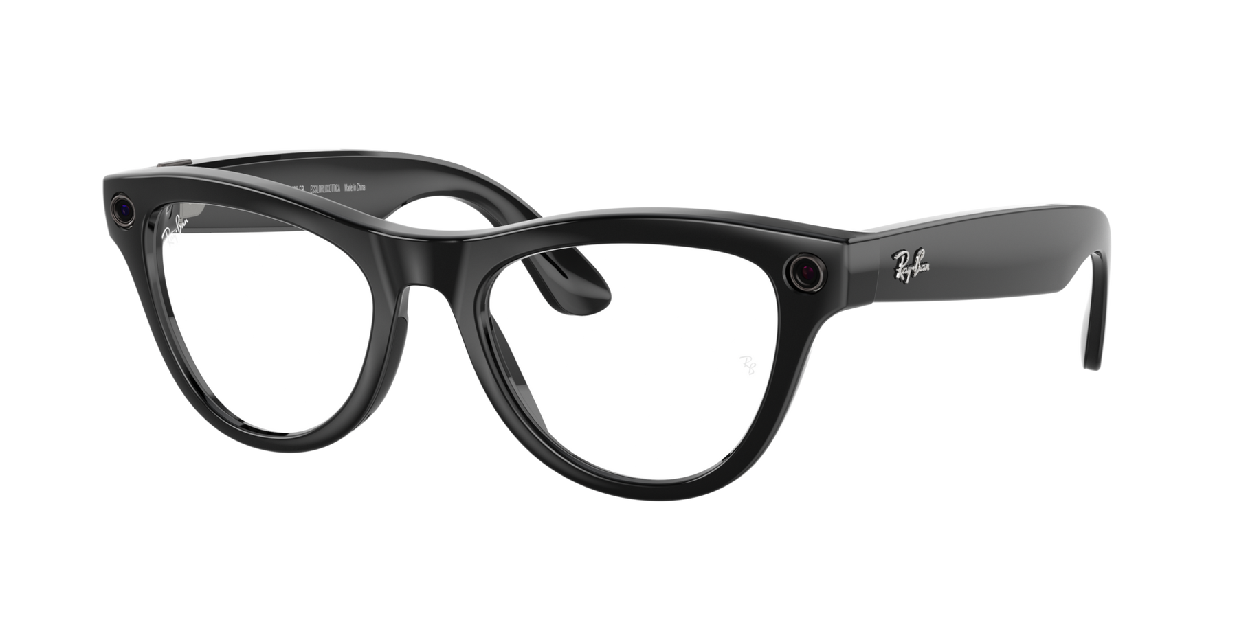 Ray-Ban Meta AI Skyler Cat Eye Smart Eyewear Sunglass Shiny Black RW4010 Transitions Blue