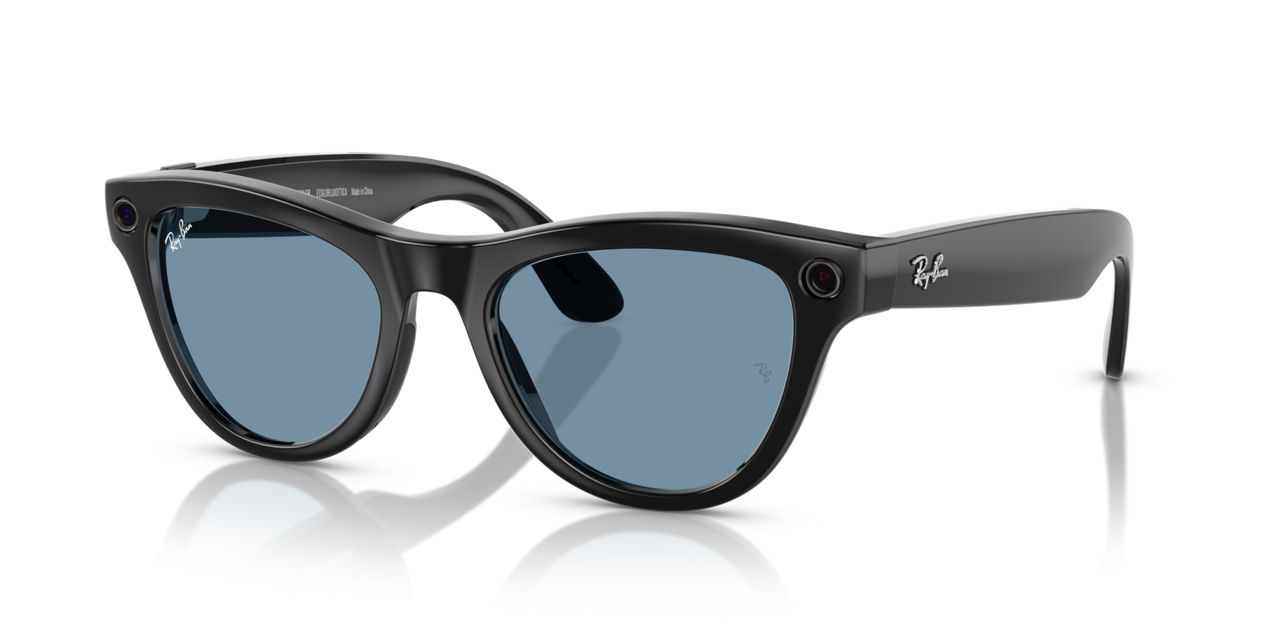 Ray-Ban Meta AI Skyler Cat Eye Smart Eyewear Sunglass Shiny Black RW4010 Transitions Blue