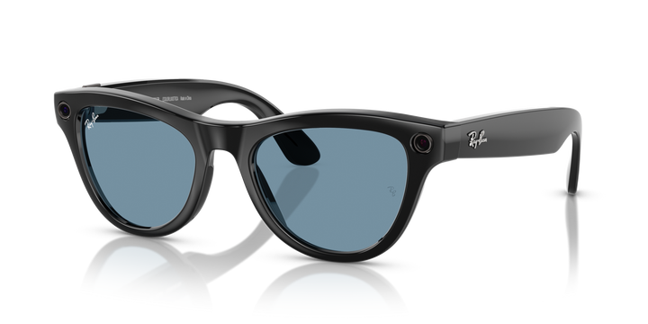 Ray-Ban Meta AI Skyler Cat Eye Smart Eyewear Sunglass Shiny Black RW4010 Transitions Blue