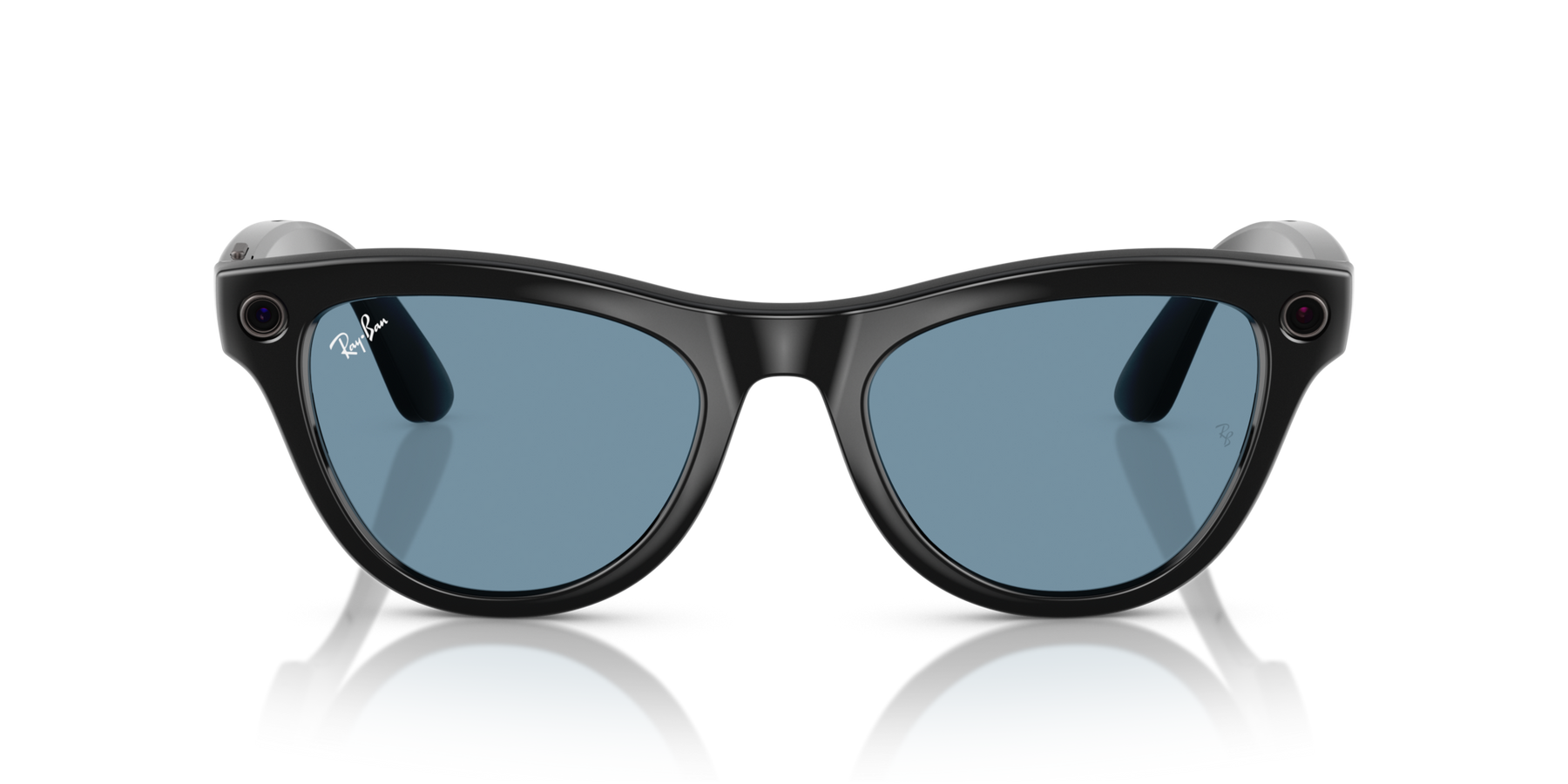 Ray-Ban Meta AI Skyler Cat Eye Smart Eyewear Sunglass Shiny Black RW4010 Transitions Blue