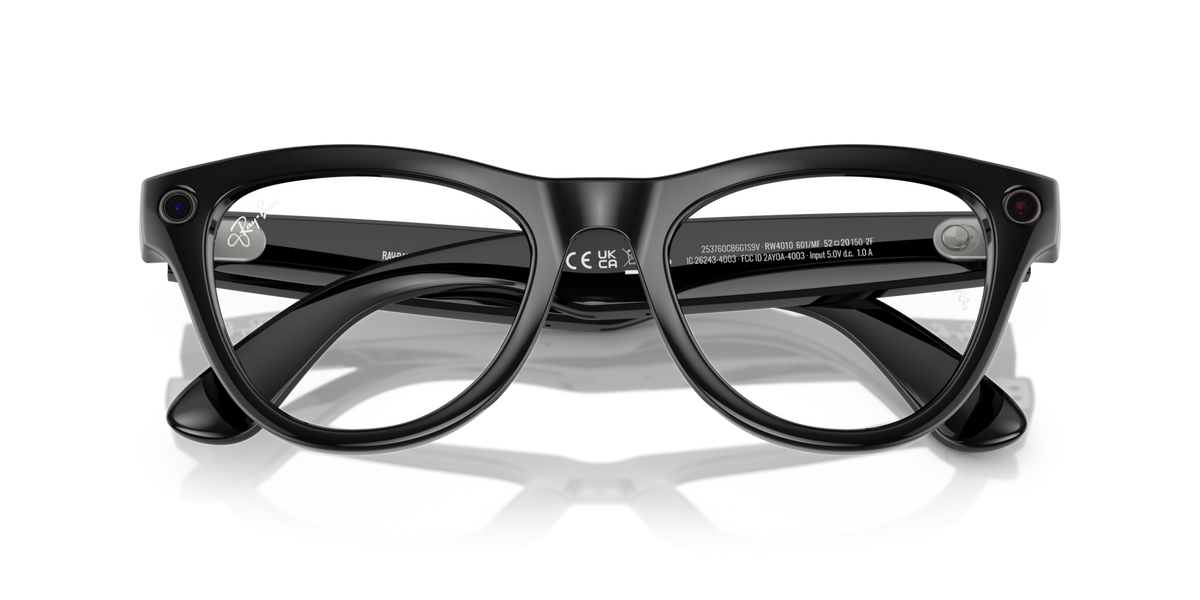 Ray-Ban Meta AI Skyler Cat Eye Smart Eyewear Sunglass Shiny Black RW4010 Transitions Blue