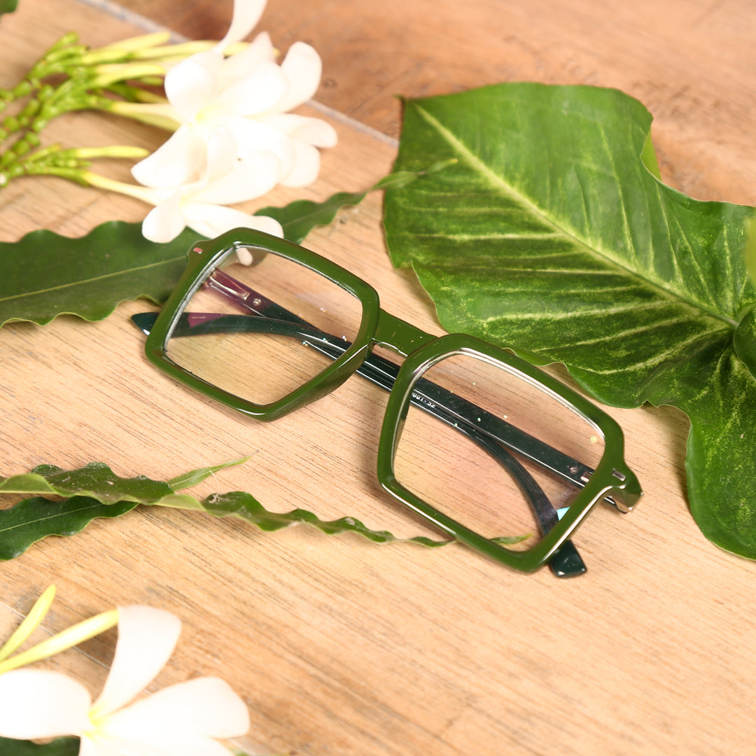 Jodykoes® Colour Frame Series Eyewears | Blue Rays Protection Square Stylish Spectacles With Anti Glare Eyeglasses For Men and Women Eyewears (Leaf green) - Jodykoes ®