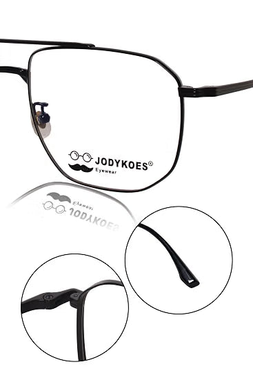 Jodykoes Luxury Pure Titanium Metal Spectacle Eyeglasses | New Shape Double Bar Square Metal Eyewear Frame (Black)