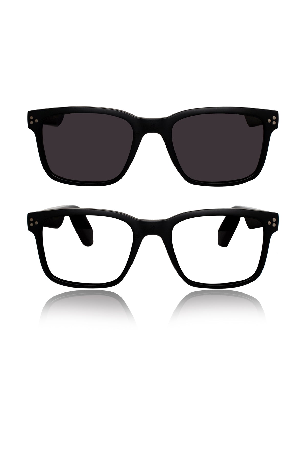 Jodykoes Smart Glasses with Built-in Speakers, Voice Assistant & Prescription Lenses | Square Bluetooth Audio Eyewear With Attachment Sunglass (Black)