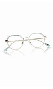 Jodykoes® Pure TR Metal and Plastic Combination Round Flat-Top Spectacle Frame | Blu cut and Anti Glare Computer Mobile Phone Protection Eyewear Eyeglasses (Aqua)