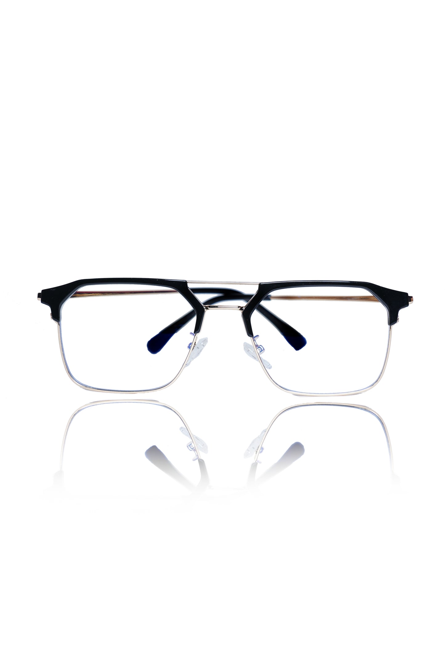 Jodykoes® Premium Series Classic Vintage Eyewear Eyeglasses Spectacles with Blue Light Anti Glare Glasses Frame for Men and Women  (Black & Gold)