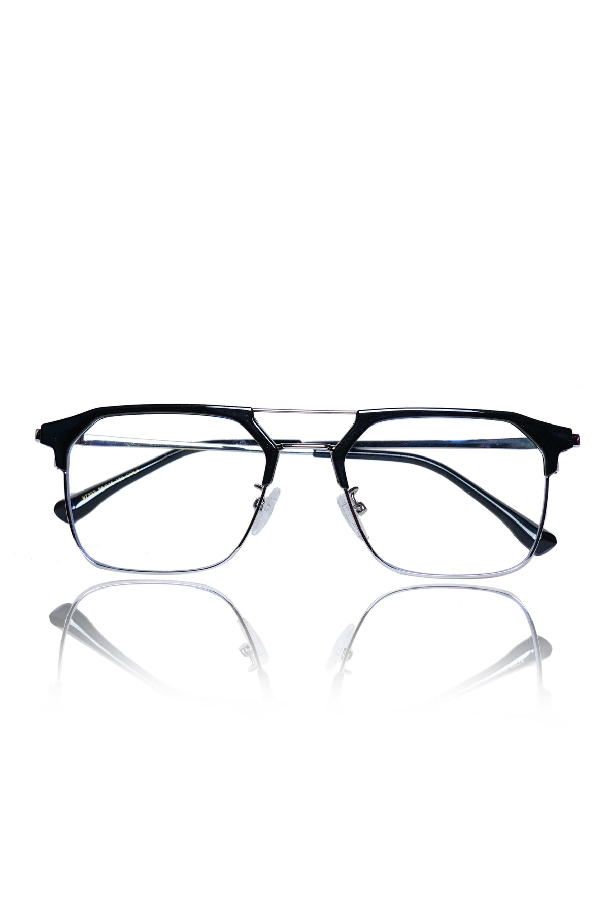 Jodykoes® Premium Series Classic Vintage Eyewear Eyeglasses Spectacles with Blue Light Anti Glare Glasses Frame for Men and Women (Black & Silver)