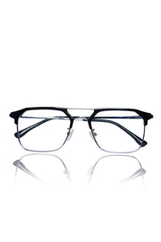 Jodykoes® Premium Series Classic Vintage Eyewear Eyeglasses Spectacles with Blue Light Anti Glare Glasses Frame for Men and Women (Black & Silver)