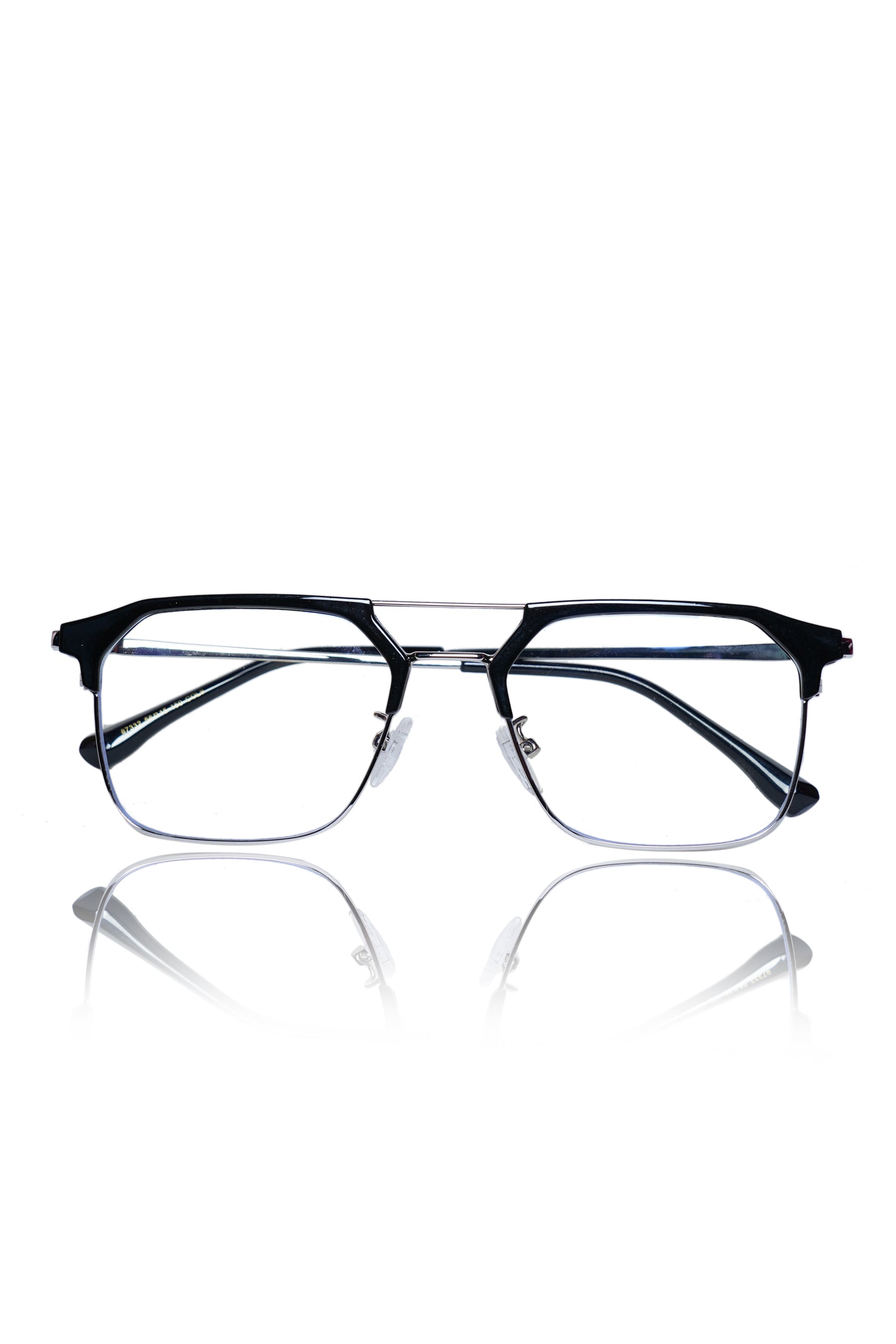 Jodykoes® Premium Series Classic Vintage Eyewear Eyeglasses Spectacles with Blue Light Anti Glare Glasses Frame for Men and Women (Black & Silver)