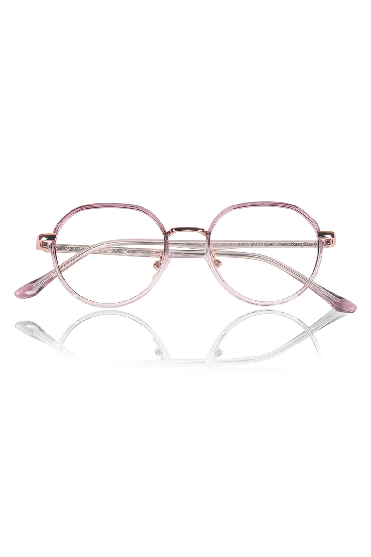 Jodykoes® Pure TR Metal and Plastic Combination Round Flat-Top Spectacle Frame | Blu cut and Anti Glare Computer Mobile Phone Protection Eyewear Eyeglasses (Wild Rose)