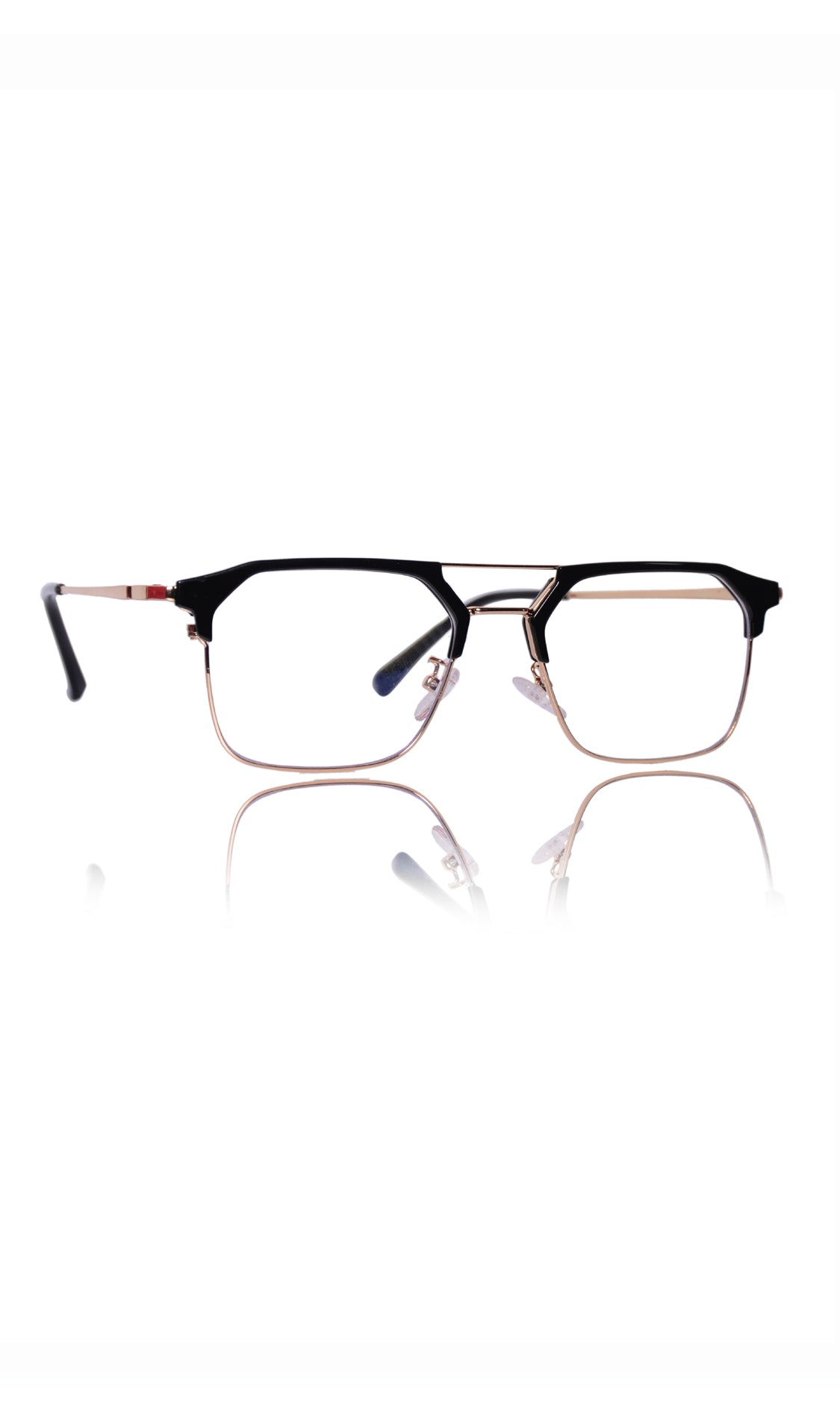 Jodykoes® Premium Series Classic Vintage Eyewear Eyeglasses Spectacles with Blue Light Anti Glare Glasses Frame for Men and Women  (Black & Gold)