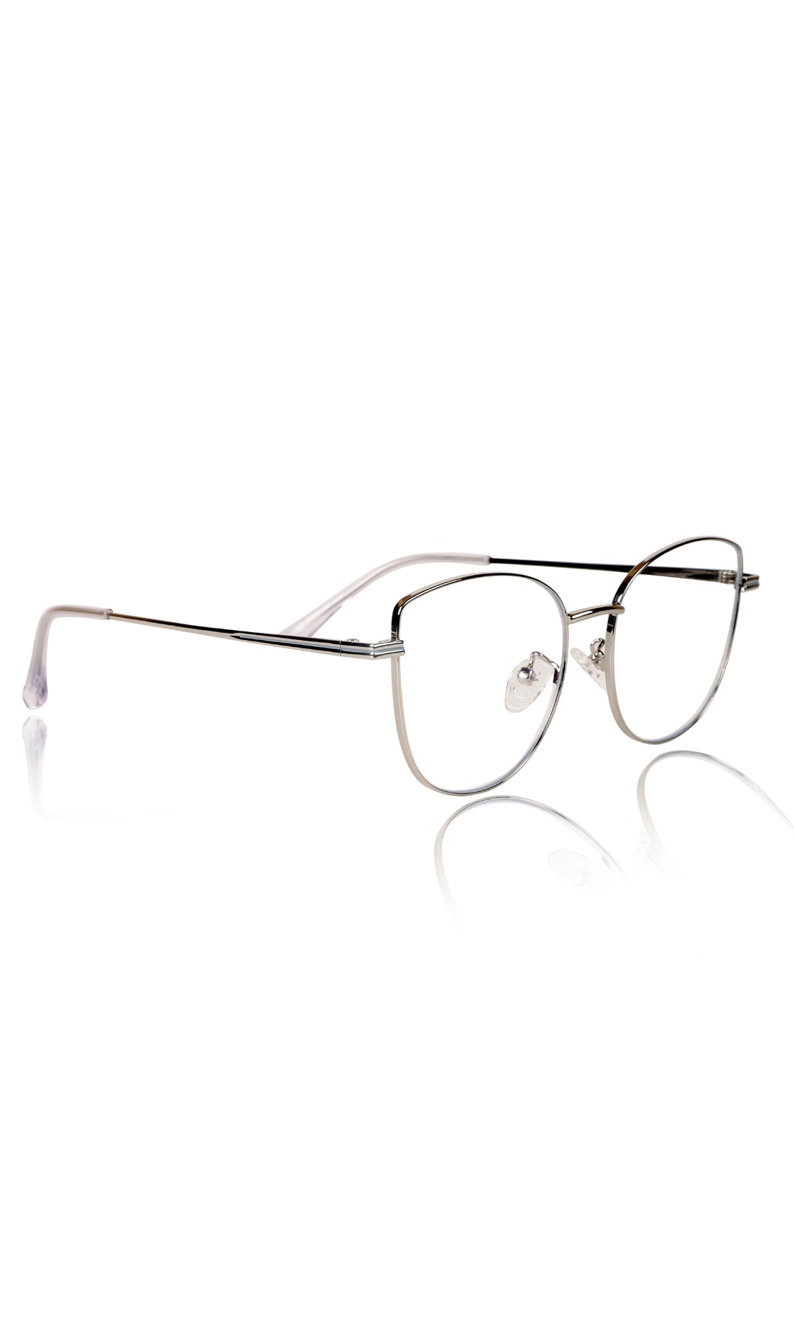 Jodykoes® Premium Series Cat Eye Metal Designer Frame Women Spectacle | Fashionable Blu Cut Anti Glare Eyeglasses For Computer, Mobile Phone and Blue Rays Protection Eyewear (Silver)