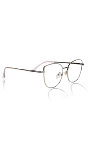 Jodykoes® Premium Series Cat Eye Metal Designer Frame Women Spectacle | Fashionable Blu Cut Anti Glare Eyeglasses For Computer, Mobile Phone and Blue Rays Protection Eyewear (Silver)
