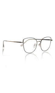 Jodykoes® Premium Series Cat Eye Metal Designer Frame Women Spectacle | Fashionable Blu Cut Anti Glare Eyeglasses For Computer, Mobile Phone and Blue Rays Protection Eyewear (Black & Silver)