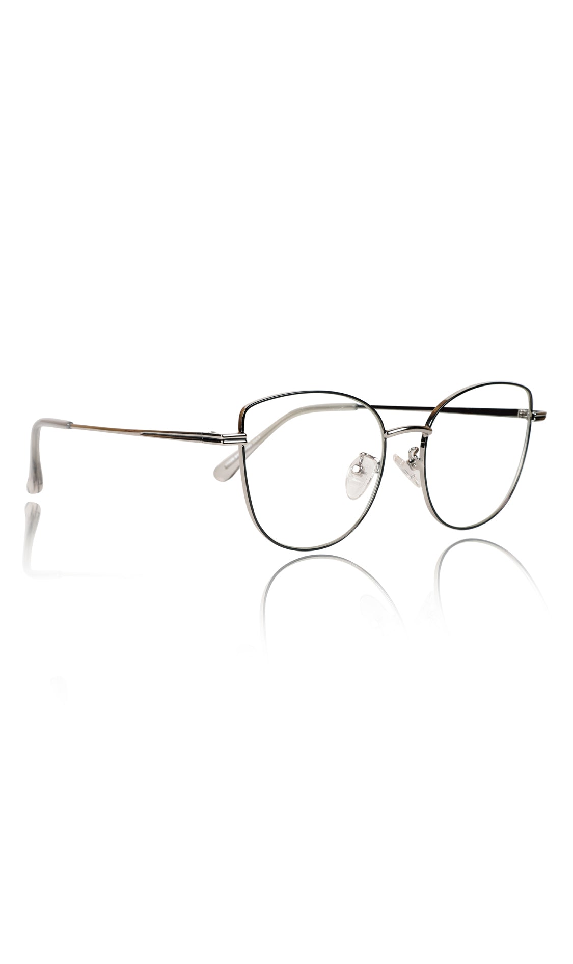 Jodykoes® Premium Series Cat Eye Metal Designer Frame Women Spectacle | Fashionable Blu Cut Anti Glare Eyeglasses For Computer, Mobile Phone and Blue Rays Protection Eyewear (Black & Silver)