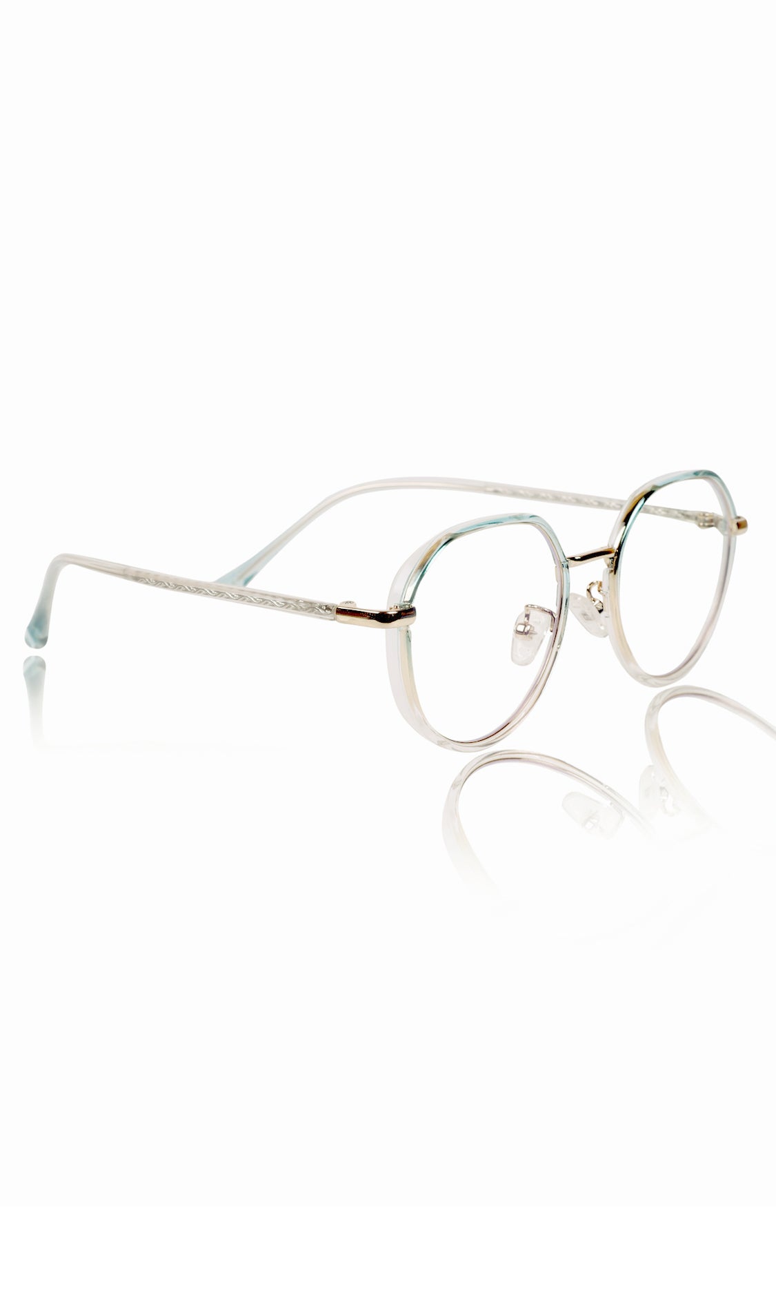 Jodykoes® Pure TR Metal and Plastic Combination Round Flat-Top Spectacle Frame | Blu cut and Anti Glare Computer Mobile Phone Protection Eyewear Eyeglasses (Aqua)