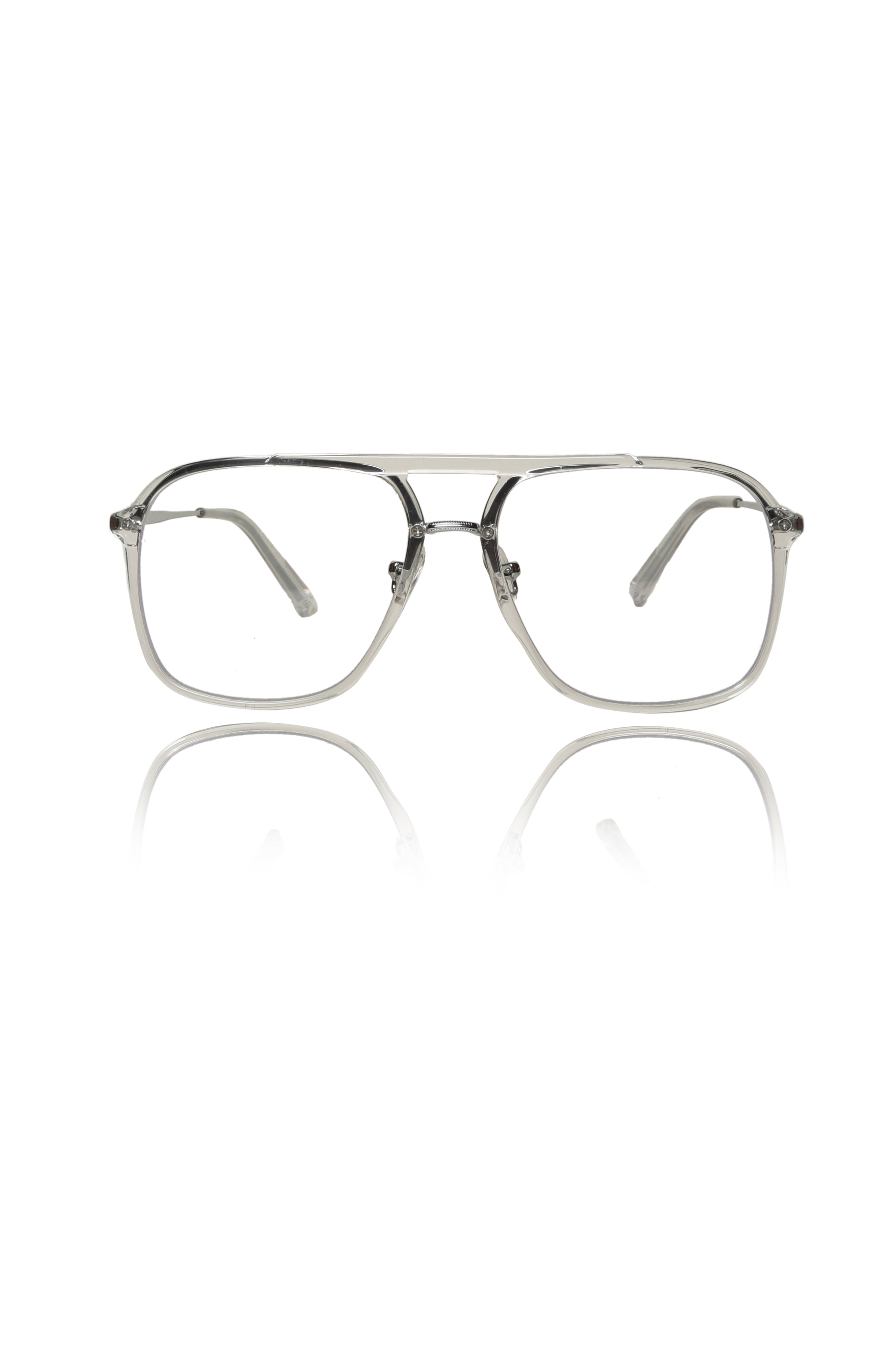 Jodykoes® Premium Series Double Bar Eyewear Eyeglasses Spectacles Frame for Men and Women (Transparent)