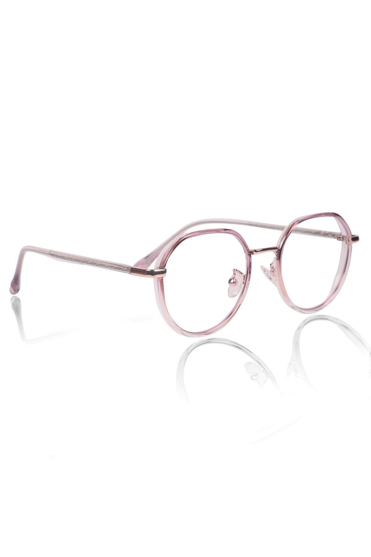 Jodykoes® Pure TR Metal and Plastic Combination Round Flat-Top Spectacle Frame | Blu cut and Anti Glare Computer Mobile Phone Protection Eyewear Eyeglasses (Wild Rose)