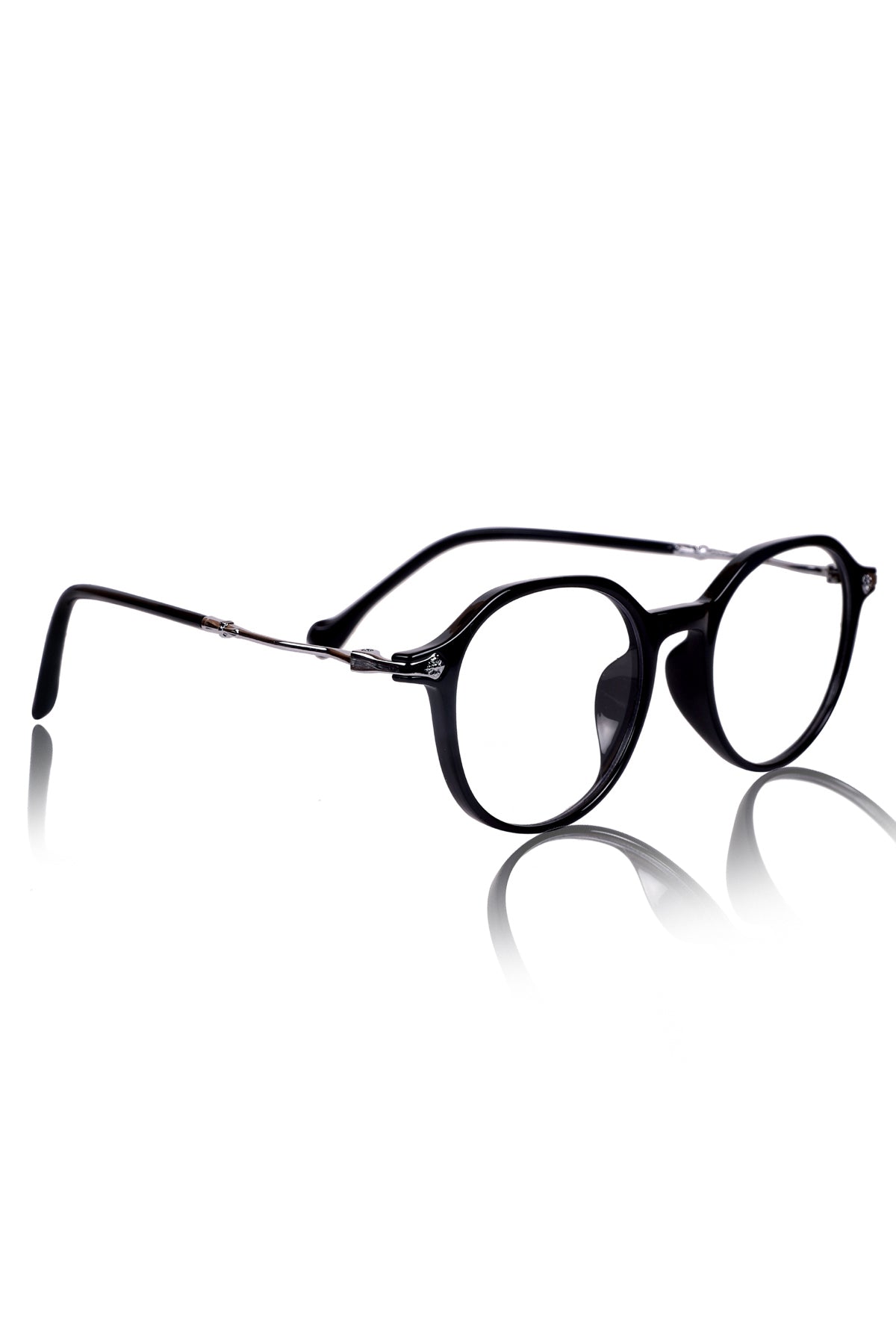 Jodykoes® Pure TR Round Plastic Frame With Metal Arms Fashionable Eyewear Spectacles | Blu cut and Anti Glare Computer Protection Eyeglasses Frame for Women (Black)