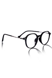 Jodykoes® Pure TR Round Plastic Frame With Metal Arms Fashionable Eyewear Spectacles | Blu cut and Anti Glare Computer Protection Eyeglasses Frame for Women (Black)