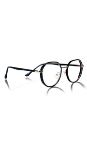 Jodykoes® Pure TR Metal and Plastic Combination Round Flat-Top Spectacle Frame | Blu cut and Anti Glare Computer Mobile Phone Protection Eyewear Eyeglasses (Black Gold)